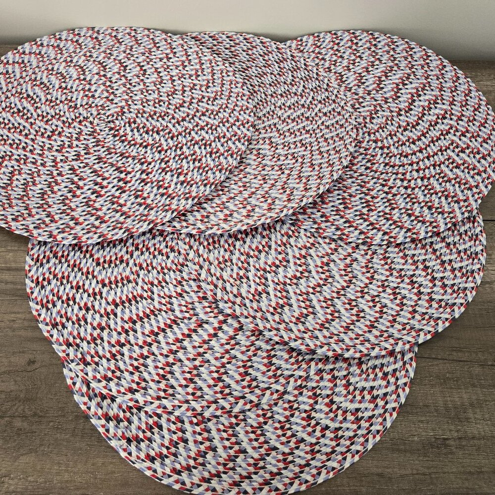 Set of 6 Braided Round Placemats – Red White & Blue Nautical Decor